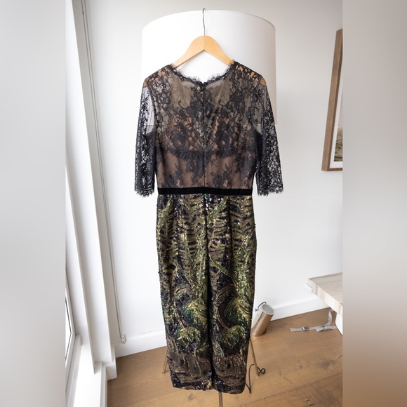 Marchesa Notte Black Lace Evening Gown with Sequin Skirt - Picture 2 of 4